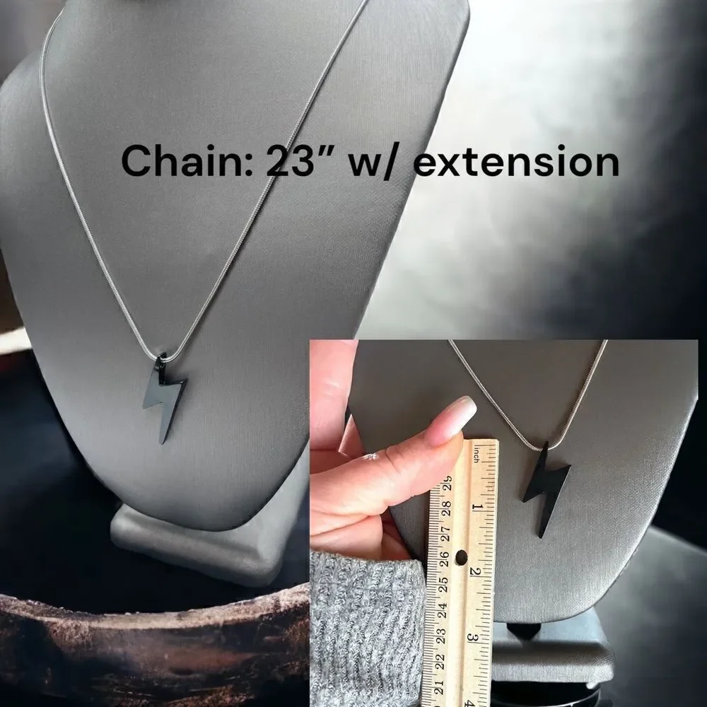 Men’s Black Lightening Bolt Necklace l Stainless Steel l Throwback l New